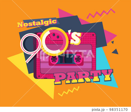 Party time The 90s style label. Vector illustration retro background Party time The 90s style label. Vector illustration retro background 98351170