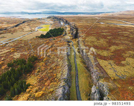 Aerial view of Thingvellir National Park in autumn 2022 Aerial view of Thingvellir National Park in autumn 2022 98351493