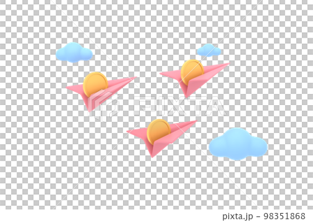 3D. paper airplane and coins with clouds cute. financial concept. 3D. paper airplane and coins with clouds cute. financial concept. 98351868