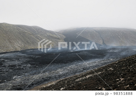 Hot lava rocks still cooling down from recent 2022 Meradalir eruption in Iceland Hot lava rocks still cooling down from recent 2022 Meradalir eruption in Iceland 98351888