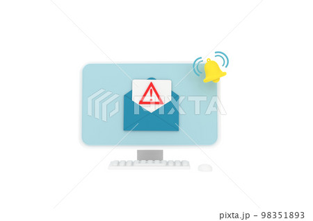 3D. Alert message laptop notification. Danger error alerts, laptop virus problem or insecure messaging spam problems notifications. 3D. Alert message laptop notification. Danger error alerts, laptop virus problem or insecure messaging spam problems notifications. 98351893