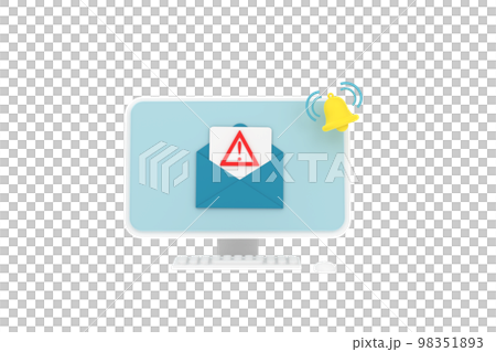 3D. Alert message laptop notification. Danger error alerts, laptop virus problem or insecure messaging spam problems notifications. 98351893