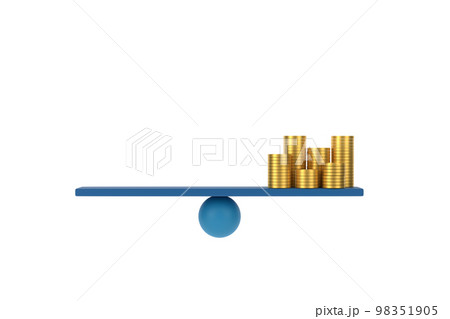 3D. golden coin on balancing scale. business finance concept. 3D. golden coin on balancing scale. business finance concept. 98351905