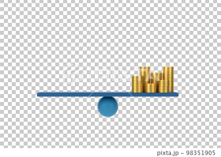 3D. golden coin on balancing scale. business finance concept. 3D. golden coin on balancing scale. business finance concept. 98351905