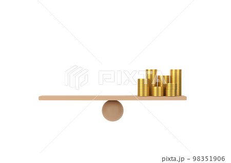3D. golden coin on balancing scale. business finance concept. 3D. golden coin on balancing scale. business finance concept. 98351906