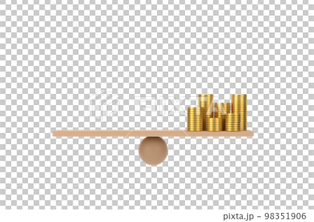 3D. golden coin on balancing scale. business finance concept. 3D. golden coin on balancing scale. business finance concept. 98351906