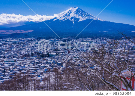 (山梨県)雪が舞う新倉山浅間公園から望む富士山 (山梨県)雪が舞う新倉山浅間公園から望む富士山 98352004