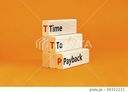 TTP time to payback symbol. Concept words TTP time to payback on wooden blocks on a beautiful orange table orange background. Business TTP time to payback concept. Copy space. 98352231