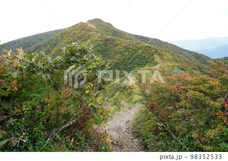 新潟・福島県境の浅草岳　浅草岳から下山、嘉平与ボッチ山頂から浅草岳方面を振り返る2022年10月3日 98352533