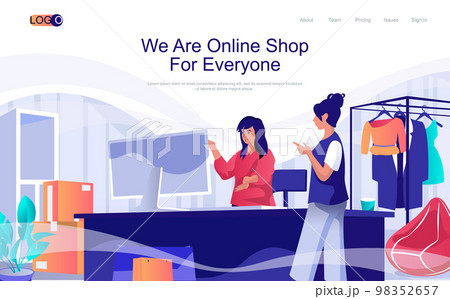 Online shop concept isometric landing page. People making purchases at clothes store, women shopping in internet at computer, 3d web banner. Vector illustration in flat design for website template 98352657