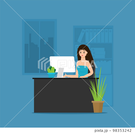 Office worker working in office in the flat style vector Office worker working in office in the flat style vector 98353242