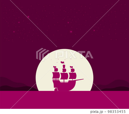 Ship in the night vector, flat illustration 98353455