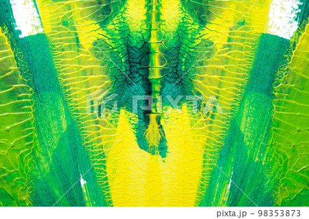 green yellow abstract acrylic painting color texture on white paper background by using rorschach inkblot method green yellow abstract acrylic painting color texture on white paper background by using rorschach inkblot method 98353873