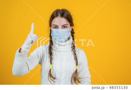idea for vaccine. covid-19 and healthcare. girl in respirator medical mask. patient in safety item. hygiene on coronavirus pandemic. she needs virus vaccine. epidemic outbreak quarantine. lockdown idea for vaccine. covid-19 and healthcare. girl in respirator medical mask. patient in safety item. hygiene on coronavirus pandemic. she needs virus vaccine. epidemic outbreak quarantine. lockdown 98355130
