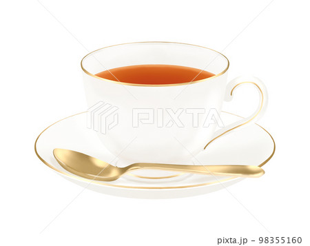ゴールドラインが入ったシンプルでおしゃれな紅茶(ティーカップ、ソーサー、スプーン) 98355160