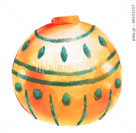 Christmas bauble ball red gold shiny decorative holiday season ornament watercolor painting illustration 98355257