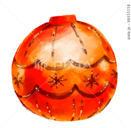 Christmas bauble ball red gold shiny decorative holiday season ornament watercolor painting illustration 98355258