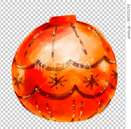 Christmas bauble ball red gold shiny decorative holiday season ornament watercolor painting illustration 98355258