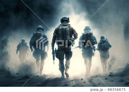 Modern warfare soldiers moving off ai generative	 98356675