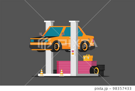 Car repair. Car lifted on auto lift. Vector Car repair. Car lifted on auto lift. Vector 98357433