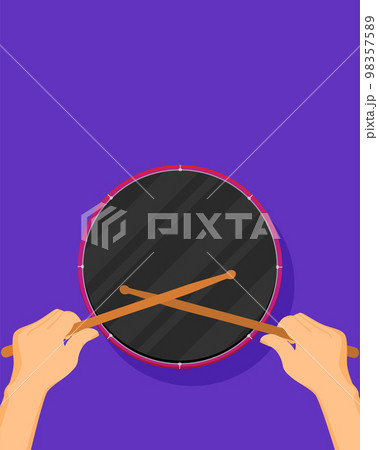 color flat style vector drum set on white background bass tom-tom ride cymbal crash hi-hat snare stands 98357589