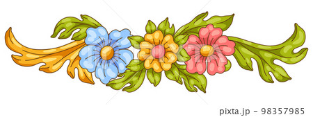 Decorative floral element in baroque style. Colorful curling plant. 98357985