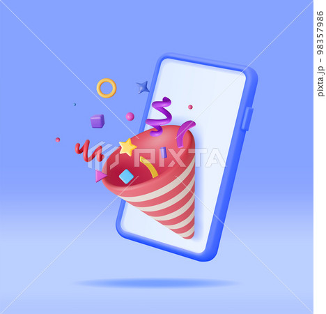 3D Party Popper with Confetti on Mobile Phone 3D Party Popper with Confetti on Mobile Phone 98357986