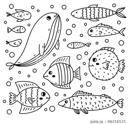 Set of different cute fish isolated on white 98358525