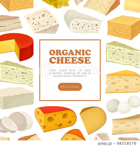 Organic Farm Cheese Banner Design with Milk Product Vector Template Organic Farm Cheese Banner Design with Milk Product Vector Template 98358576
