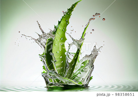 Aloe Vera sliced,High speed freeze action shot of a lime splashing into water with a white background. Aloe Vera sliced,High speed freeze action shot of a lime splashing into water with a white background. 98358651
