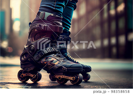 Man legs on roller skates at summer. Inline skates sport conceptual image. 98358658