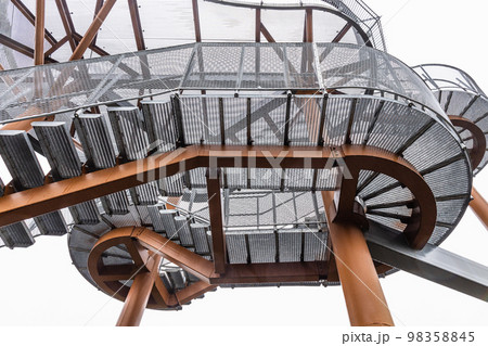 Massive industrial steel construction with stainless metal railing and fall protection Massive industrial steel construction with stainless metal railing and fall protection 98358845