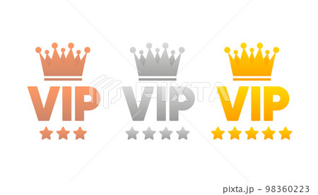 Set VIP badges in gold, silver and bronze color. Exclusive Round labels. Three vip level. Vector illustration. Set VIP badges in gold, silver and bronze color. Exclusive Round labels. Three vip level. Vector illustration. 98360223