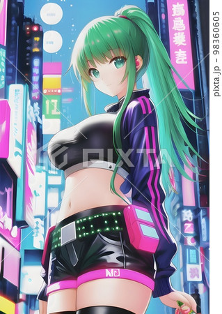 Cyberpunk style cute girl anime neon anime girl cyberpunk anime wallpaper  cute anime girl ai generative