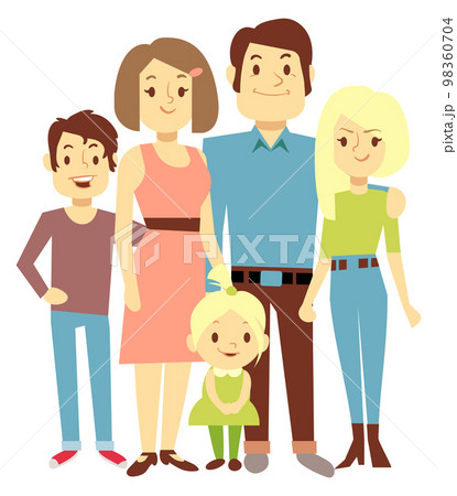 Happy kids with smiling parents. Family standing together 98360704