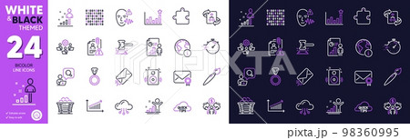 E-mail, Quick tips and Coal trolley line icons for website, printing. Collection of Speakers, Technical algorithm, Timer icons. Chart, Teamwork, Judge hammer web elements. Bicolor outline icon. Vector E-mail, Quick tips and Coal trolley line icons for website, printing. Collection of Speakers, Technical algorithm, Timer icons. Chart, Teamwork, Judge hammer web elements. Bicolor outline icon. Vector 98360995