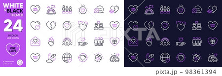 Divorce lawyer, Heart flame and Inclusion line icons for website, printing. Collection of Lgbt, Love letter, Hold heart icons. Love gift, Hearts, Dating web elements. Friendship. Vector 98361394