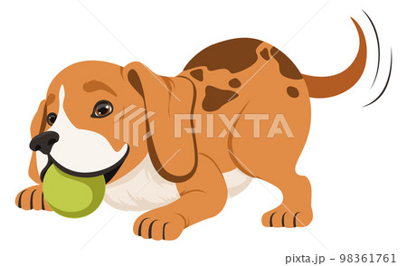 Playful dog with ball in mouth. Funny cartoon puppy 98361761