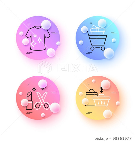Sale bags, Shopping trolley and Beauty minimal line icons. 3d spheres or balls buttons. Clean t-shirt icons. For web, application, printing. Shopping cart, Sale gift, Haircut and makeup salon. Vector Sale bags, Shopping trolley and Beauty minimal line icons. 3d spheres or balls buttons. Clean t-shirt icons. For web, application, printing. Shopping cart, Sale gift, Haircut and makeup salon. Vector 98361977