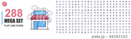 Collection of vector line icons. Mega set. Contains such Icons as Business, Marketing, Shopping, Teamwork, SEO, Technology, Medical, Social Media, Web Development, and more. Linear pictogram pack. 98363105
