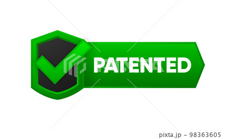 Green Patented label on a white background. Patent banner badge. Patented licensed badge label with check mark. Vector illustration. 98363605