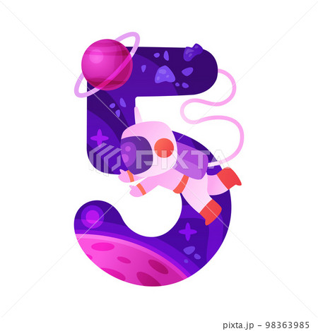 Space Number Five as Cosmic Numeral with Astronaut Vector Illustration 98363985