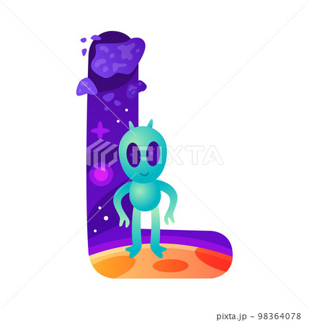 Space Letter L as Font and Alphabet Capital Bold Figure with Alien Vector Illustration Space Letter L as Font and Alphabet Capital Bold Figure with Alien Vector Illustration 98364078