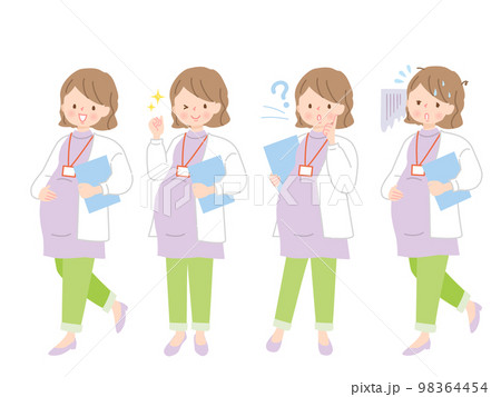 働く妊婦さんの表情イラストセット 98364454