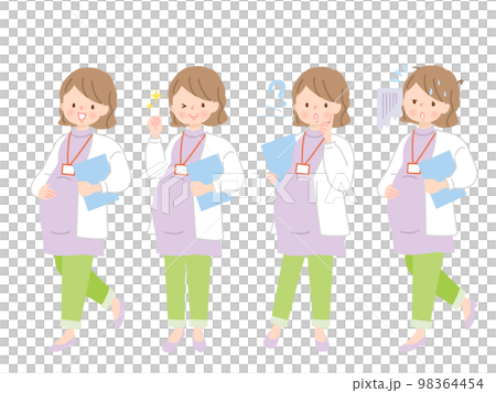 働く妊婦さんの表情イラストセット 98364454