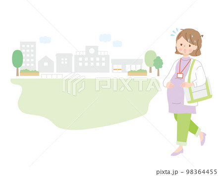 疲れた妊婦さんと街並みのイラスト 疲れた妊婦さんと街並みのイラスト 98364455