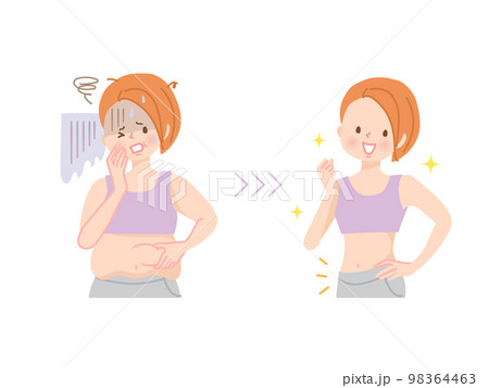 ダイエットに成功した若い女性のビフォーアフター 98364463