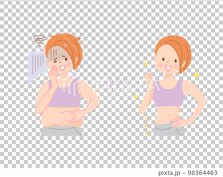 ダイエットに成功した若い女性のビフォーアフター 98364463