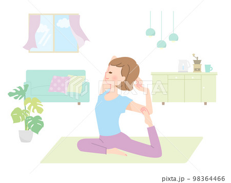 自宅でヨガをする女性のイラスト素材 98364466