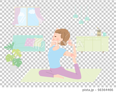 自宅でヨガをする女性のイラスト素材 98364466